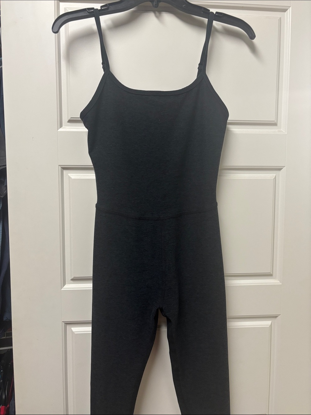 Beyond Yoga spacedye Black leggings and tank one piece.